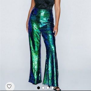 Nasty Gal Iridescent Sequin Flared Pants Sz 14